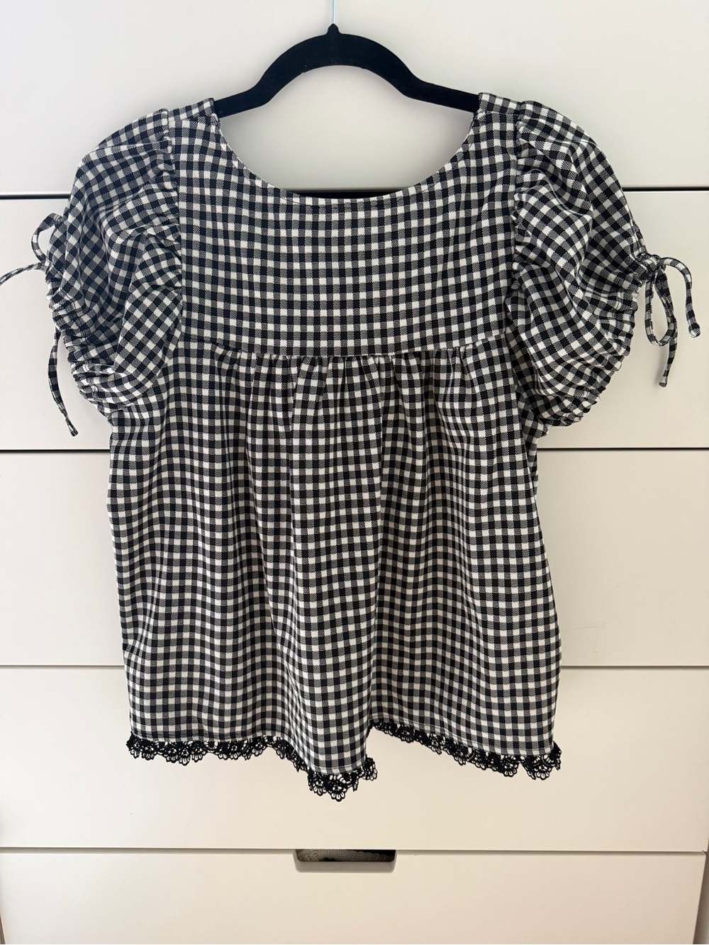 Cider Black & White Gingham Square-Neck Puff Sleeve Blouse - Picture 5 of 5